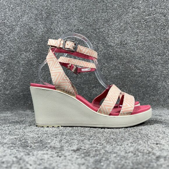 Crocs Leigh Graphic 15313 Women’s Sz 10 Chevron Ankle Strap Wedge Heel Sandals - Picture 6 of 11